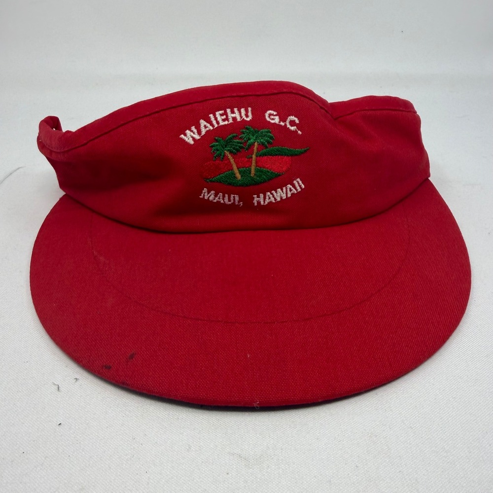 Vintage Waiehu Golf Course Maui Hawaii Sun Visor Red Derby Cap Made‎ in USA